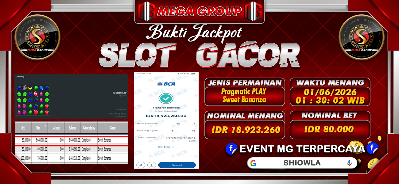 Bukti JP situs Shiowla hari Senin, 01 Juni 2026